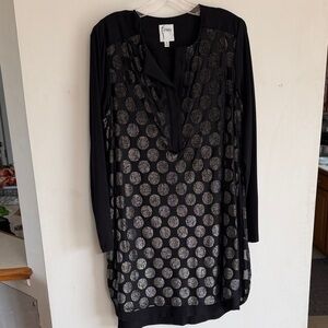 Finley Black Tunic with Silver Metallic Polka Dots